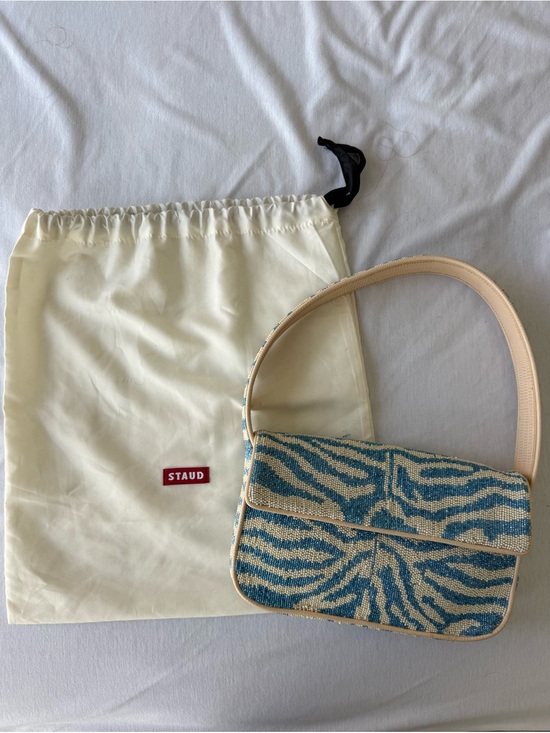 STAUD Handbags - STAUD Blue and Cream Zebra Beaded Shoulder Bag